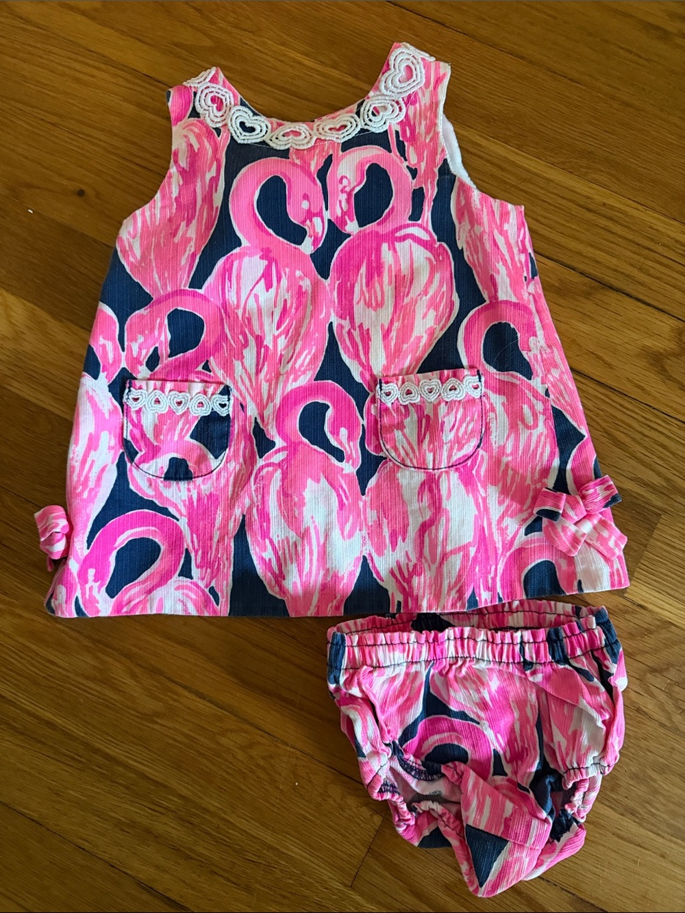 Lilly Pulitzer Pink & Navy Flamingo Dress with Matching Bloomer